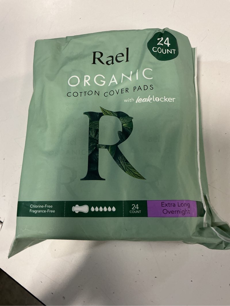 Condition photo showing New/Like New for rael pads for women, organic cotton cover - period pads with wings, feminine care, sanitary napkins, ultimate absorbency, postpartum, unscented, ultra thin (extra long overnight, 24 count) extra long overnight 24 count (pack of 1)