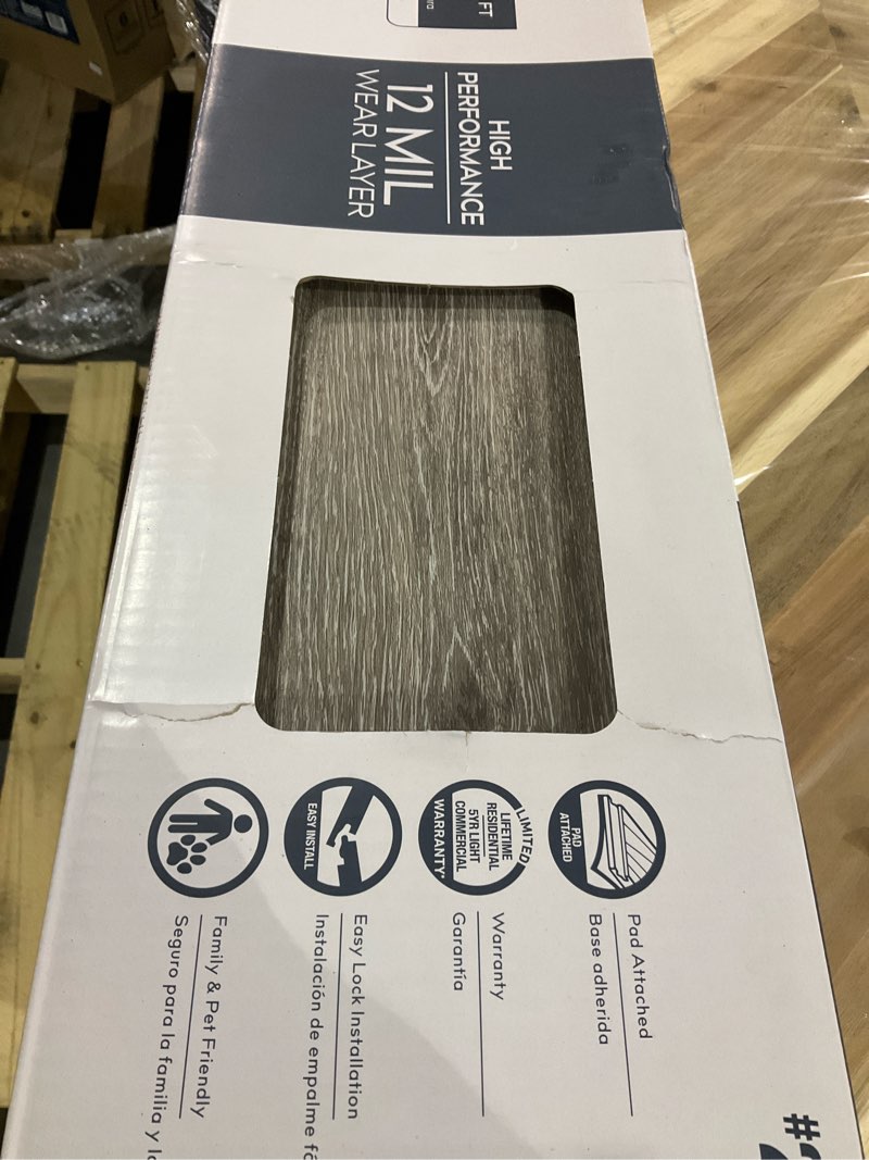 Condition photo showing As Is for style selections dove tail oak 12-mil x 7-in w x 48-in l waterproof luxury vinyl plank