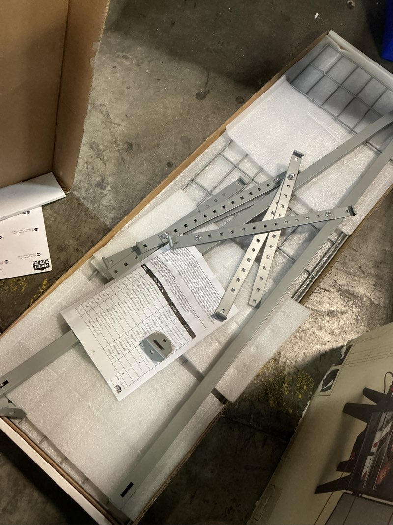 Condition photo showing As Is for project source adjustable height overhead garage storage 250-lb in gray steel