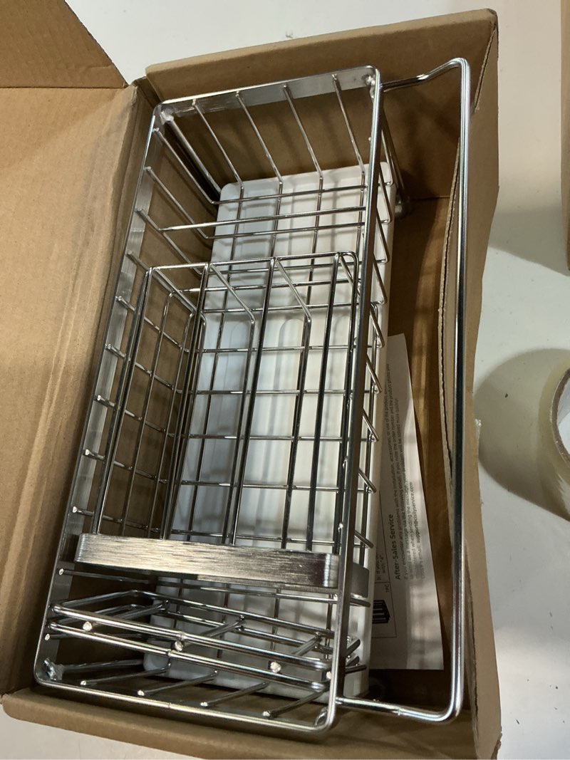 Condition photo showing Good Condition for cisily sponge holder for kitchen sink, sink caddy organizer with high brush holder, kitchen countertop organizers and storage essentials, rustproof 304 stainless steel (silver with towel rack, 9.25?) silver with towel rack - 9.25?