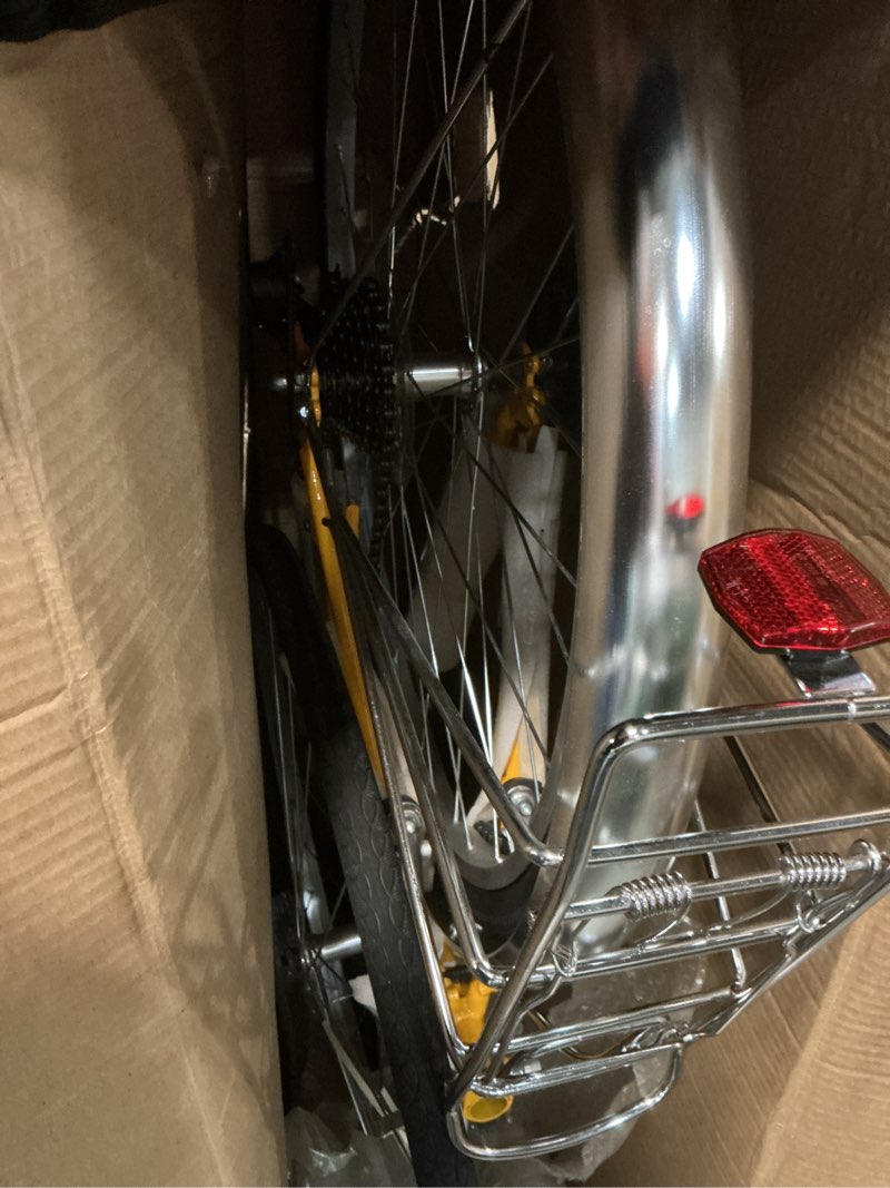 Condition photo showing Good Condition for schwinn wayfarer hybrid bike, 700c mens and womens bike, 7-speed hybrid bicycle, retro steel frame, front and rear linear pull brakes, fenders, cargo space, adult bicycle yellow 16-inch frame step-through frame