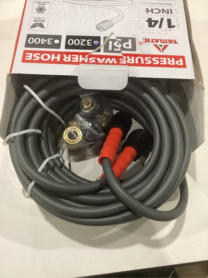 Condition photo showing New/Like New for YAMATIC Super Flexible Pressure Washer Hose 50FT X 1/4", Kink Resistant 3200 PSI Heavy Duty Power Washer Extension Replacement Hose With M22-14mm x 3/8" Quick Connect Kit For Gas & Electric, Grey Gray 50FT