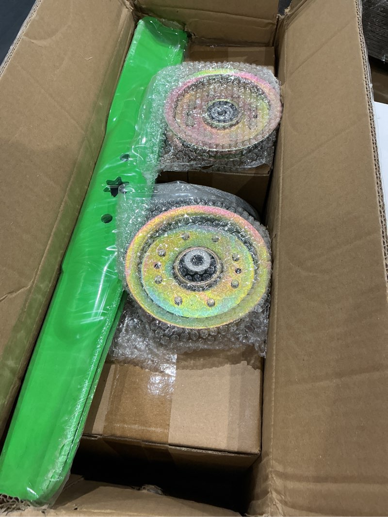 Condition photo showing Good Condition for mower deck rebuild kit compatible with crafts man 42 inch model lt2000 (2010-2013) includes (2) 918-04822 spindles (2) flat idler pulleys 756-04129 (2) 742-04308 blades (1) 754-04060 be lt