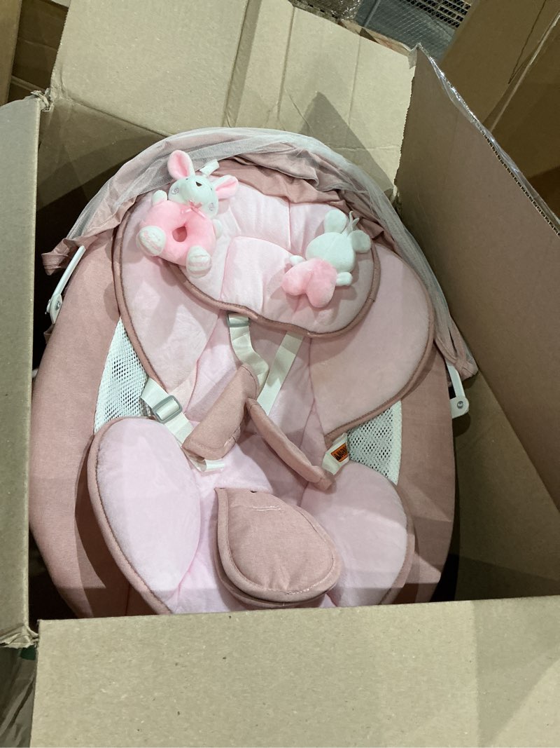 Condition photo showing As Is for uuoeebb baby swing for infants, portable electric baby swings with bluetooth, 5 swing speed, 10 melodies, 5-point harness, remote control & touch panel - infant swing for indoor & outdoor use, pink