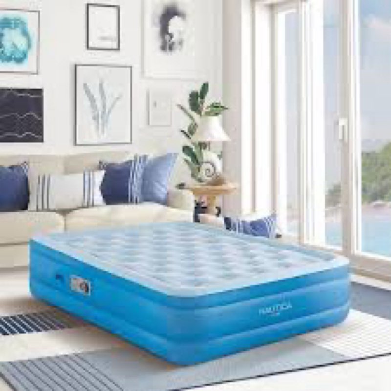 nautica home cool comfort air mattress with built in pump inflatable bed for guests, travel, camping