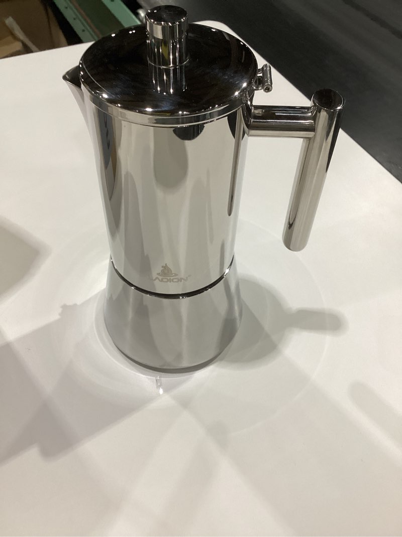 Condition photo showing Good Condition for Stovetop Espresso Maker, 6Cup 10 oz Moka Pot, Stainless Steel Cuban and Italian Coffee Maker for Cafetera Cubana, Greca De Cafe Induction Stovetop Compatible, Coffee Gift for Home Travel 6-Cup Silver