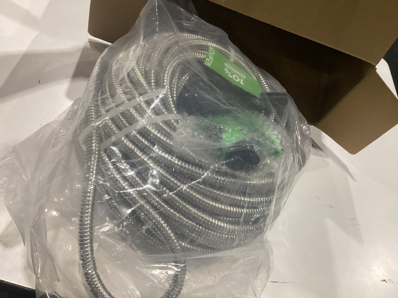 Condition photo showing New/Like New for lefree 125ft stainless steel garden hose - no-kink leak-proof crush resistant, dog chew proof with upgraded protective rubber sleeve, 10-function nozzle for large yard, gardening, rv, pet bath 125ft gray