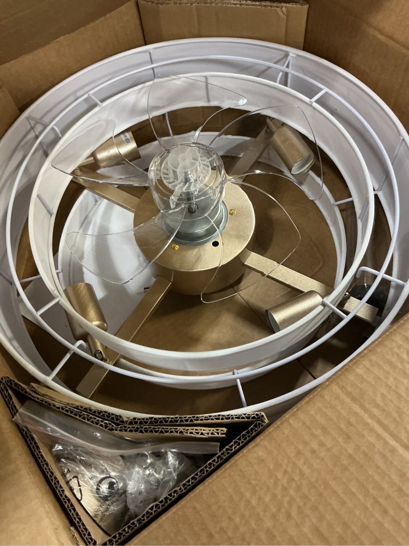 Condition photo showing Good Condition for 20" boho fandelier ceiling fan with light, caged gold fandelier ceiling fans with lights remote control with 6 speeds for bedroom, nursery, living room white boho