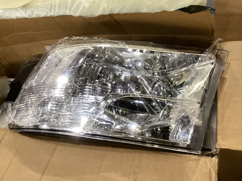 Condition photo showing As Is for apsve headlights assembly for 2009 2010 2011 2012 2013 2014 2015 2016 2017 2018 dodge ram 1500 2500 3500, quad headlamp assembly replacement, chrome housing clear corner chrome housing clear side
