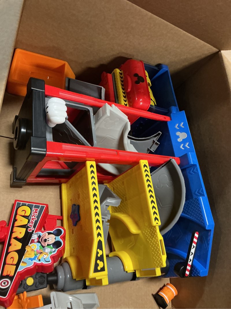Condition photo showing As Is for Disney Junior Mickey Mouse Ready to Race Toy Car Garage, Lights and Sounds, 19-Piece Vehicle Playset, Officially Licensed, Kids Toys for Ages 3 Up by Just Play
