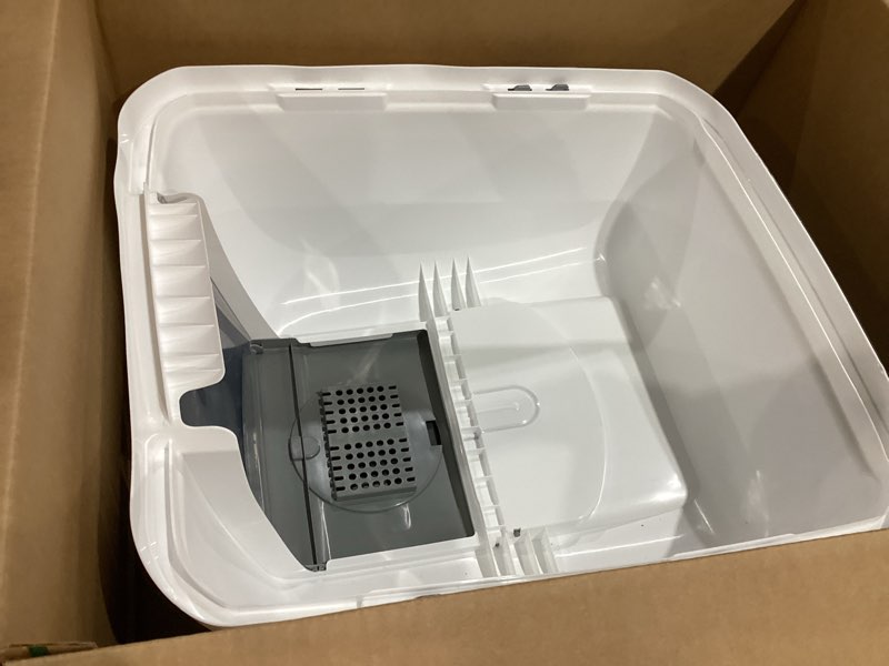 Condition photo showing As Is for not exact but similar to pawhut cat litter box with lid, covered kitty litter box enclosed with scoop, drawer, top entry, deodorizing bags, easy to clean, odor control, gray