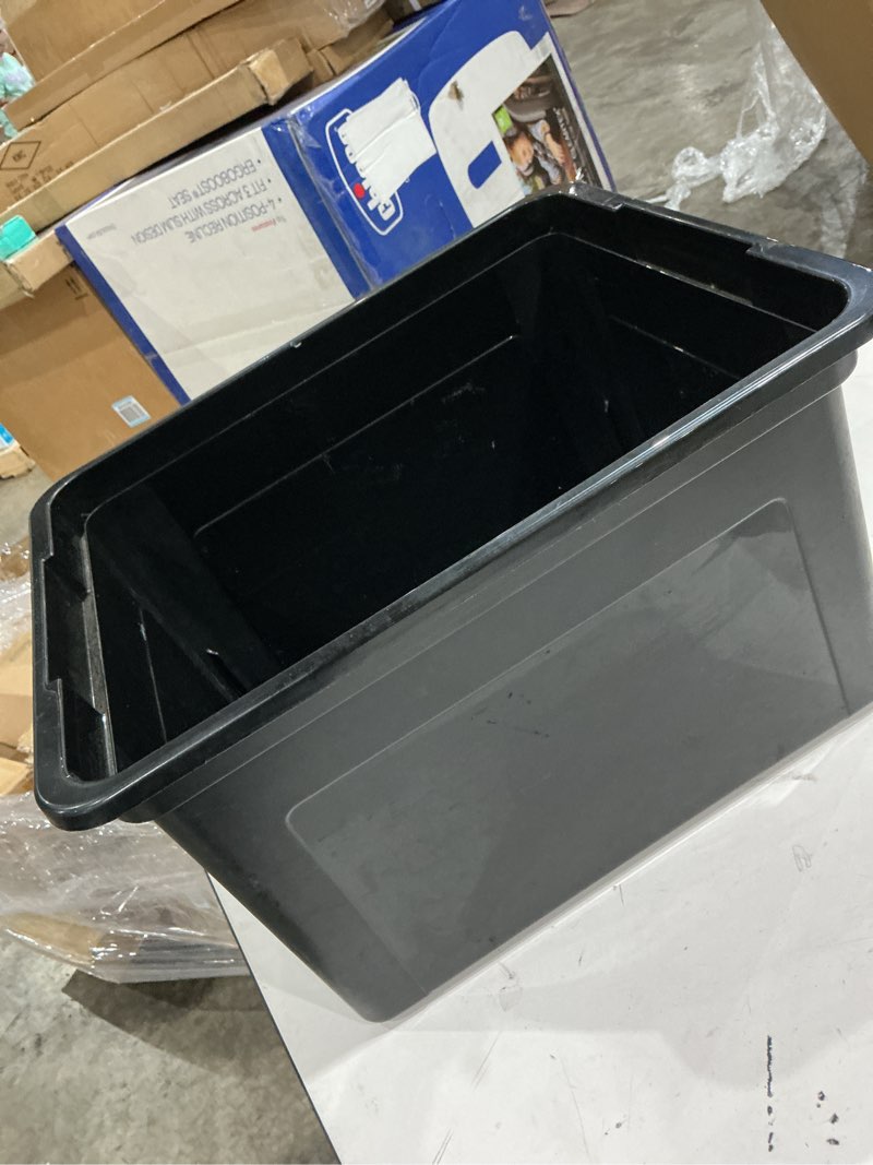 Condition photo showing As Is for storex plastic file tote, letter/legal files, 18.5" x 14.25" x 10.88", black/clear 0 out of 5 stars with 0 reviews 