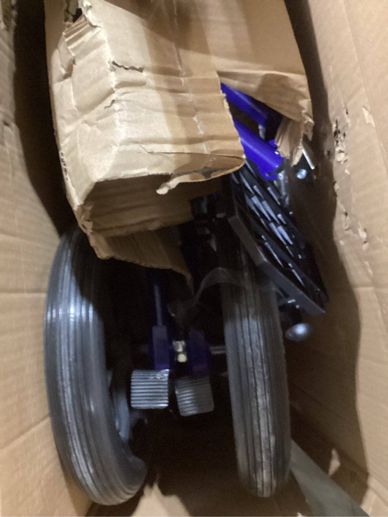 Condition photo showing Good Condition for Medline Lightweight Foldable Transport Wheelchair with Handbrakes and 12-Inch Wheels  Blue Frame  Black Upholstery