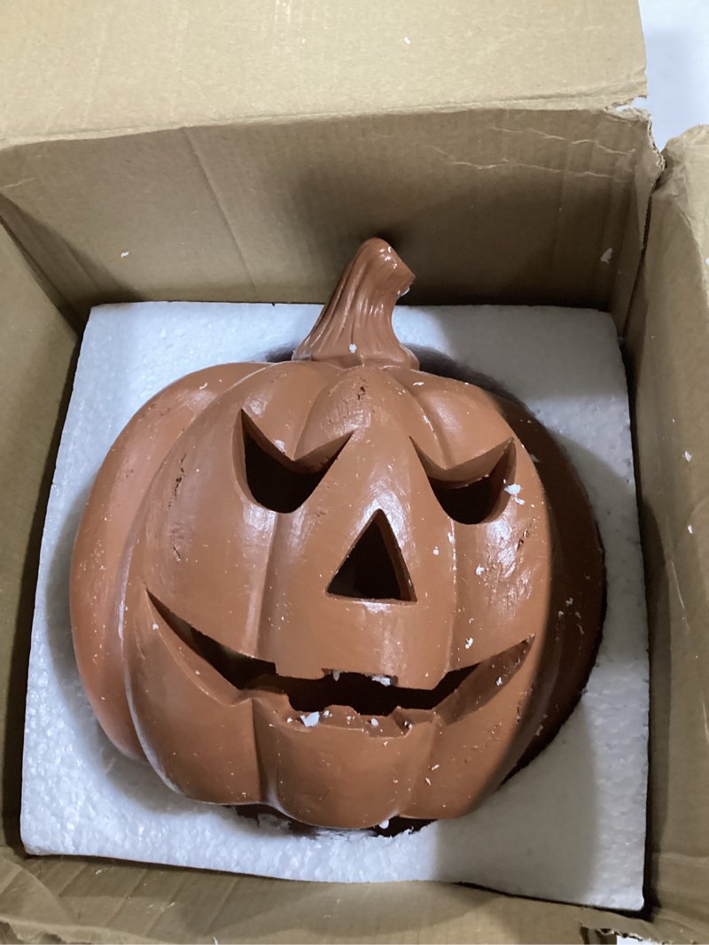 Condition photo showing Good Condition for (1 dark brown )pumpkin halloween decor set of | rustic jack o lantern fall home decor, ceramic candle holder