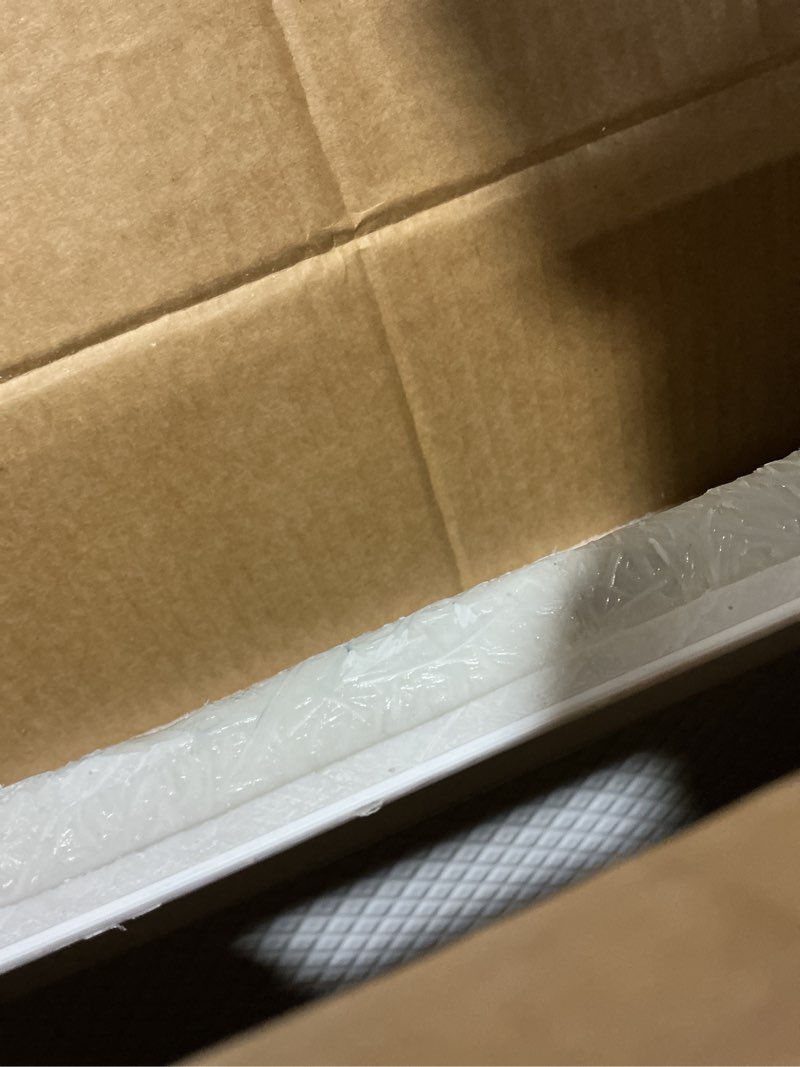 Condition photo showing As Is for dreamline slimline 30 in. d x 60 in. w x 2 3/4 in. h right drain single threshold shower base in white, dlt-1130602