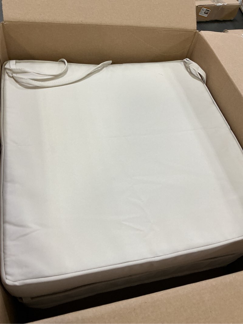 Condition photo showing Good Condition for Outdoor Chair Cushions Set of 2 for Patio Furniture 19x19x4 Inch Waterproof Patio Chair Cushion 3 Year Color Fastness Square Elastic Foam Garden Sofa Couch Pads with Ties and Handle,Beige 19 x 19 x 4 IN Beige