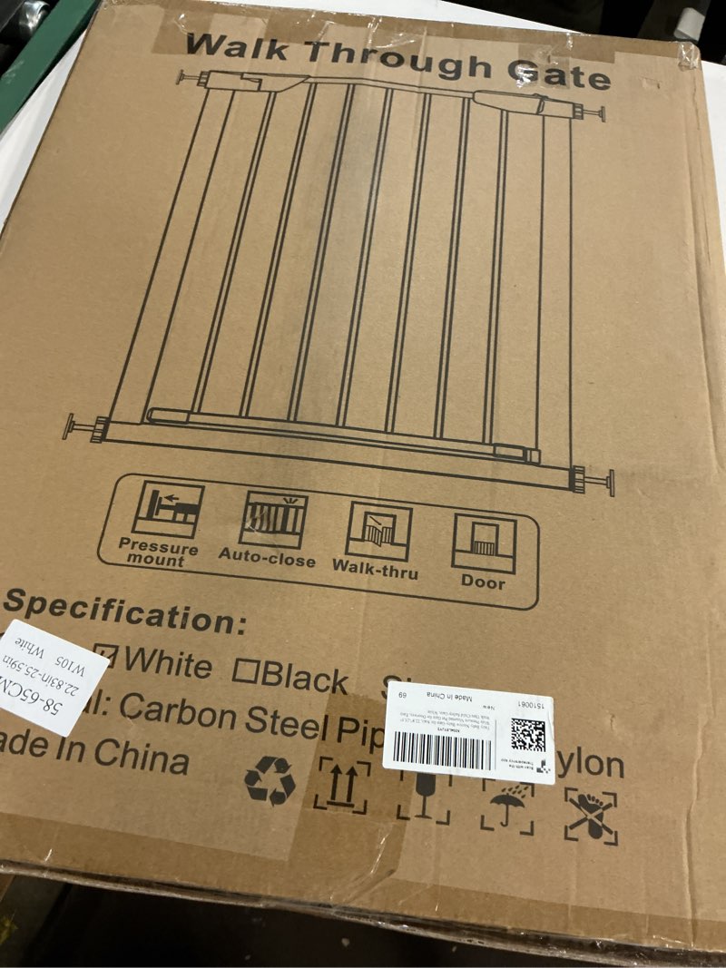 Condition photo showing Good Condition for fairy baby narrow baby gate for stair, 22.8"-25.5" wide pressure mounted pet gate for doorway, easy walk thru child safety gate, white