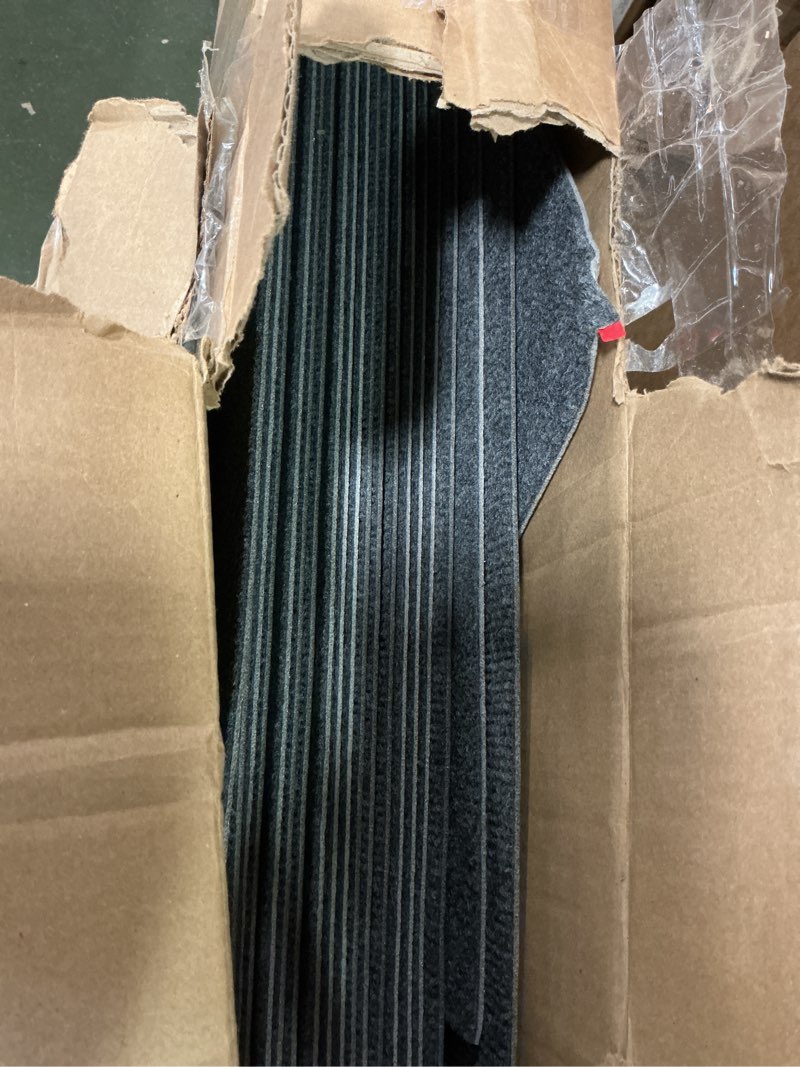 Condition photo showing As Is for Carpet Tiles Peel and Stick 24” x 24”, Self Adhesive Soft Padded Flooring Stickers, Dark Gray Home Decor for Bedroom Living Room Office, 20 Tiles & 80 sq ft per Box 24" × 20 Pack Dark Gray