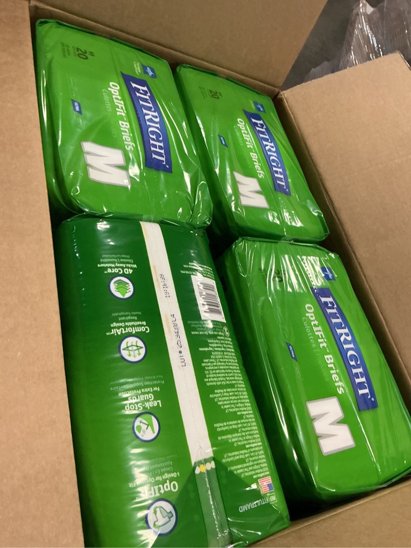 Condition photo showing Good Condition for fitright adult diapers, ultra heavy absorbency, m (waist size 32in-44in), 80 count, optifit incontinence briefs for men and women, disposable, moisture-wicking, leak protection,