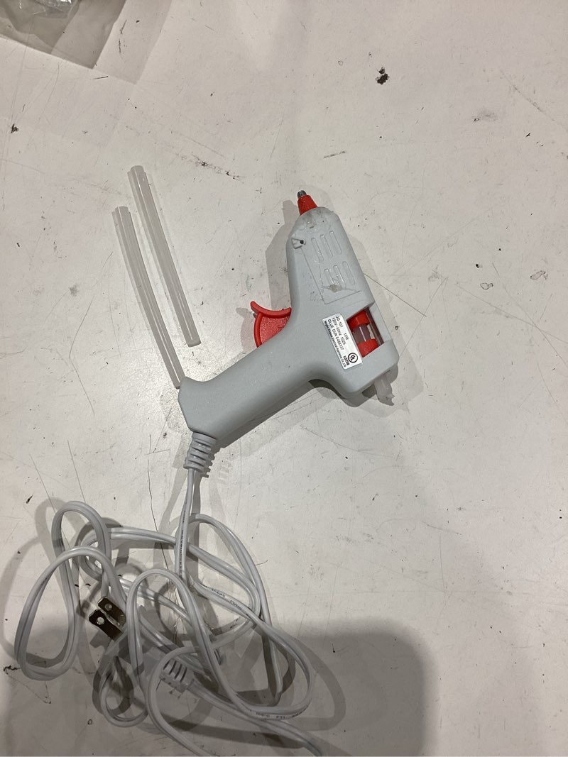 Condition photo showing As Is for heavy duty hot glue gun, 110w full size glue gun kit, temperature adjustable craft repair tool, melt glue gun