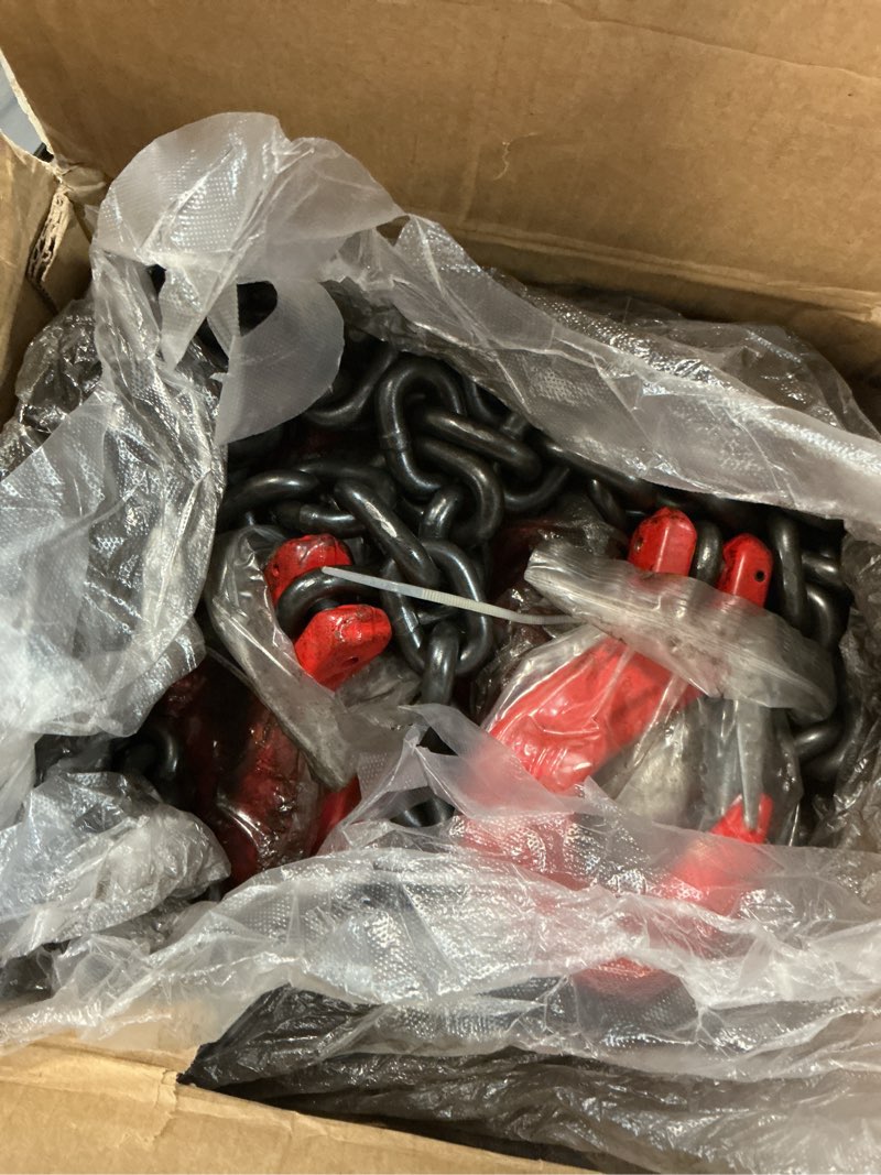 Condition photo showing As Is for vevor chain sling, 5/16 inch x 5 ft lifting chains with hooks, g80 engine chain hoist lifts, 11000lbs lifting sling chains for engine hoist, engine lift chain 5t with 4 leg grab hooks and adjusters