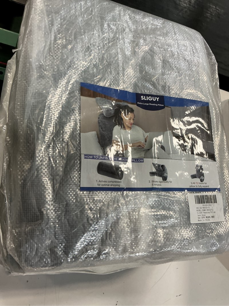 Condition photo showing New/Like New for sliguy reading pillow extra large 31" bed rest pillow with detachable neck roll for sitting in bed or couch adult back pillow for watching tv/gaming/relaxing dark grey x-large