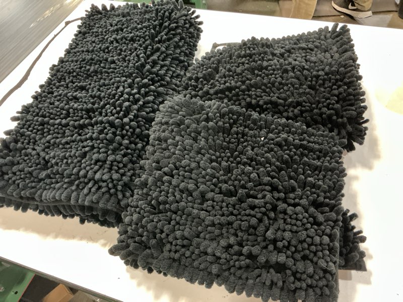 Condition photo showing As Is for accumtek upgrade extra large black bathroom rug set 3 pieces ultra soft, thick absorbent bath mats, non slip chenille toilet mat for bathroom, bedroom, kitchen