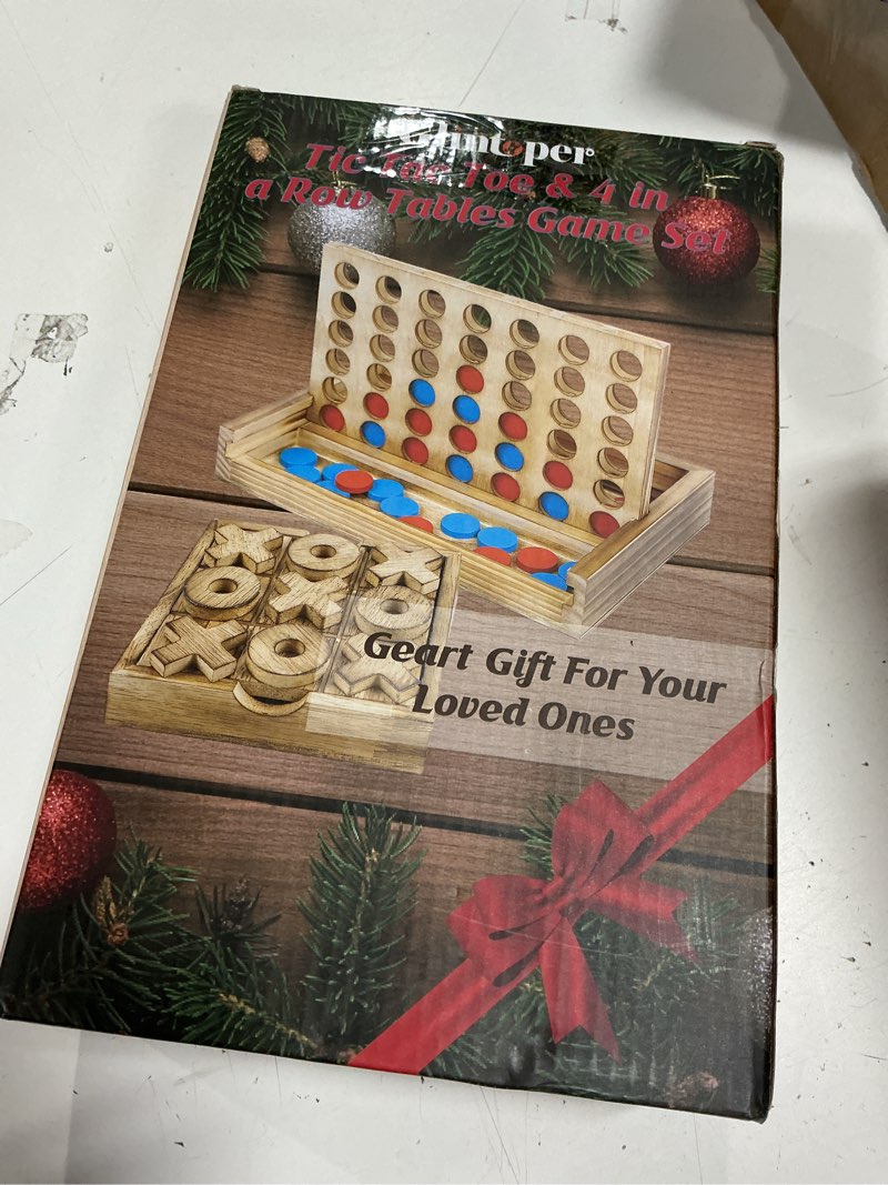 Condition photo showing New/Like New for glintoper tic tac toe & 4 in a row tables game set, classic board line up 4 for living room rustic table decor and use as game top wood guest room decor strategy board games for families