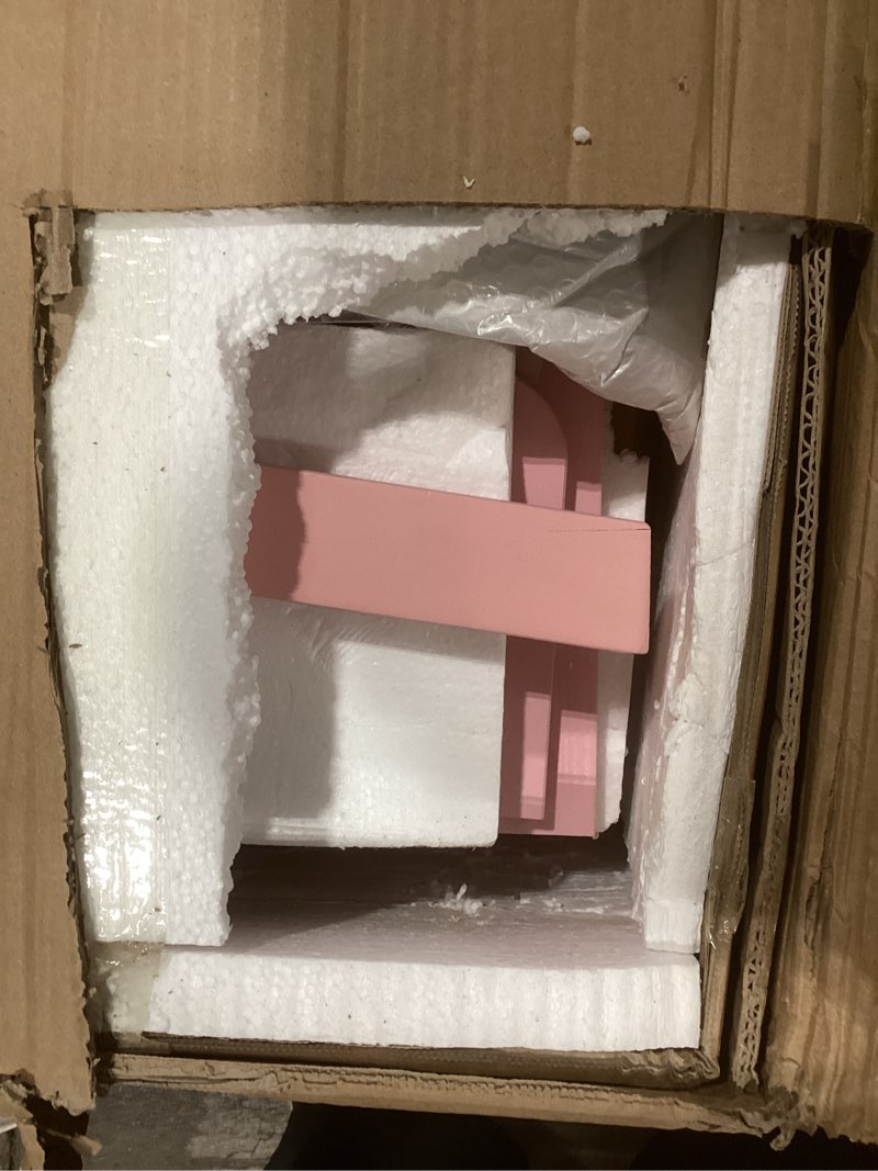 Condition photo showing Good Condition for Wooden Pink Kids Study Desk and Chair Set with Light, 4 Drawers and Storage Cabinets, Children Desk with 4 Open Hutch and Shelves, Girls Study Desk for Kids Bedroom-001