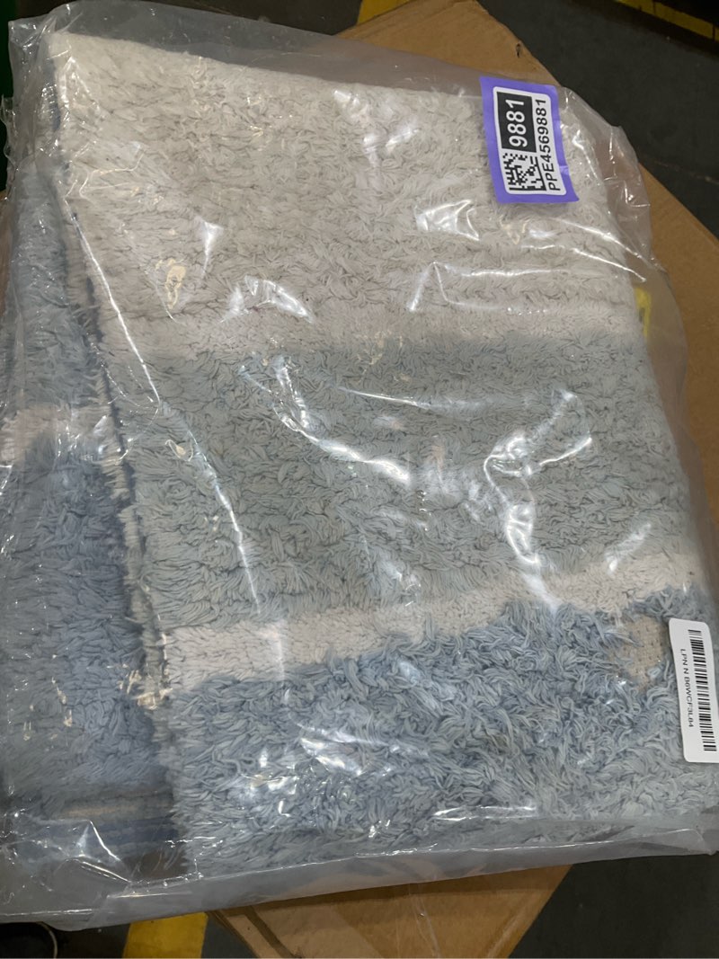 Condition photo showing New/Like New for Chardin home Cordural Stripe Bath Rug Runner with Skid Resistant Latex Spray Underneath.Blues, 24" W x 60'' L