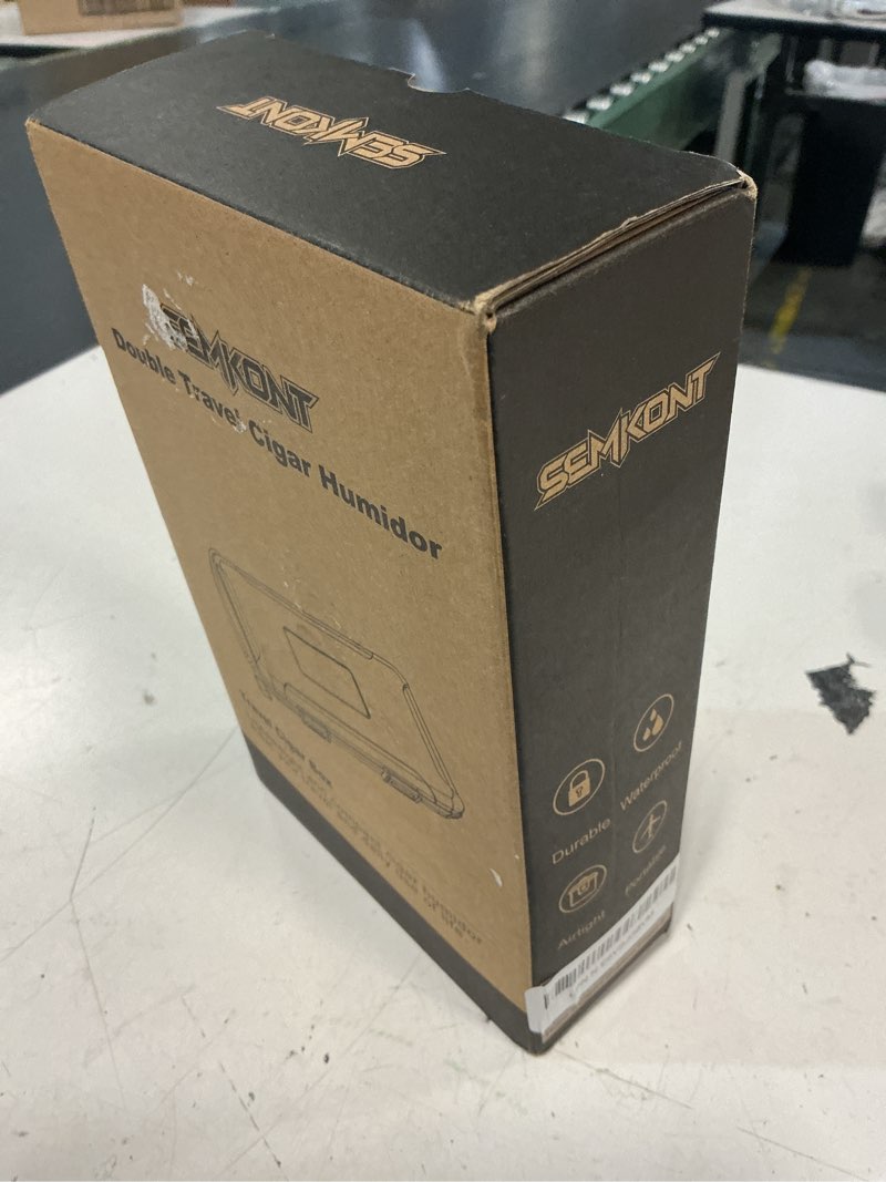 Condition photo showing New/Like New for cigar humidor, portable travel cigar box, double cigar humidor with separate storage for cigar accessories, cigar travel case with cigar lighter(no butane), holds 5 cigars (carbon fiber)