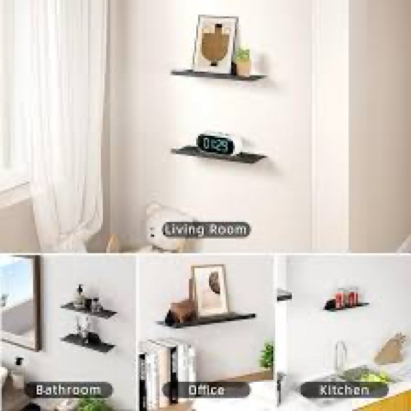 floating shelf for wall, off center metal shelf for decor, modern wall shelf for storage with lip, hanging shelf for living room bedroom bathroom kitchen plants(silver, 20") 20in silver