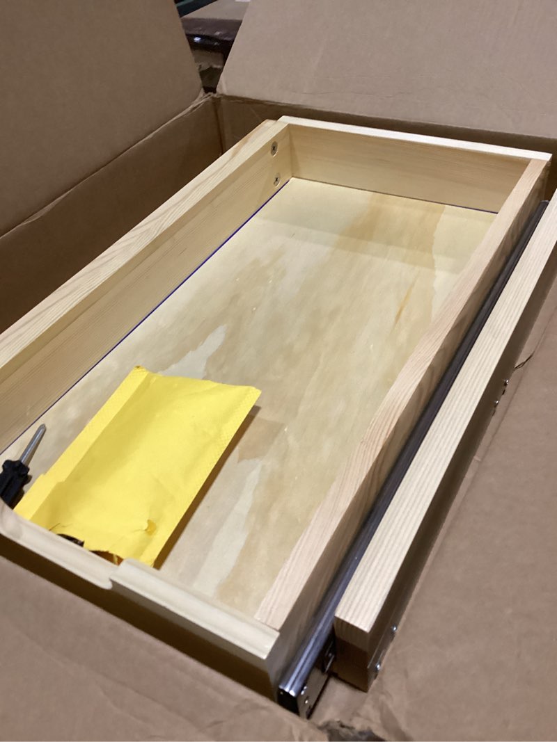 Condition photo showing As Is for Assemble-Ready Cabinet Shelf Pull-Out Wood Drawer Organizer Storage, Soft Close Rails