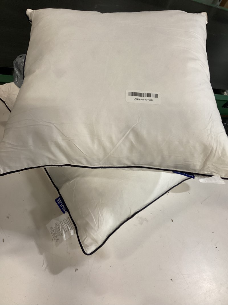 Condition photo showing As Is for miulee goose feather down 20x20 pillow insert set of 2 with 100% down-proof cotton cover, soft fluffy decorative pillow for sofa bed couch living room white 2 20x20 inch
