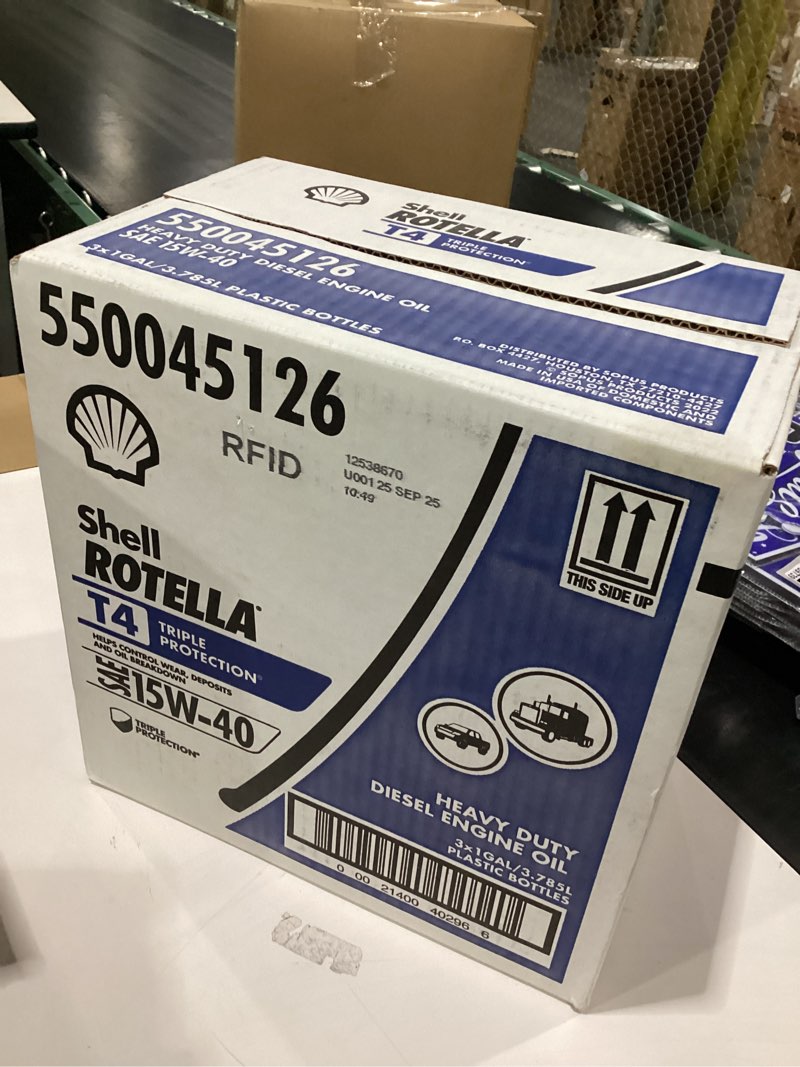 Condition photo showing Good Condition for shell rotella t4 triple protection conventional 15w-40 diesel engine oil (1-gallon, case of 3)
