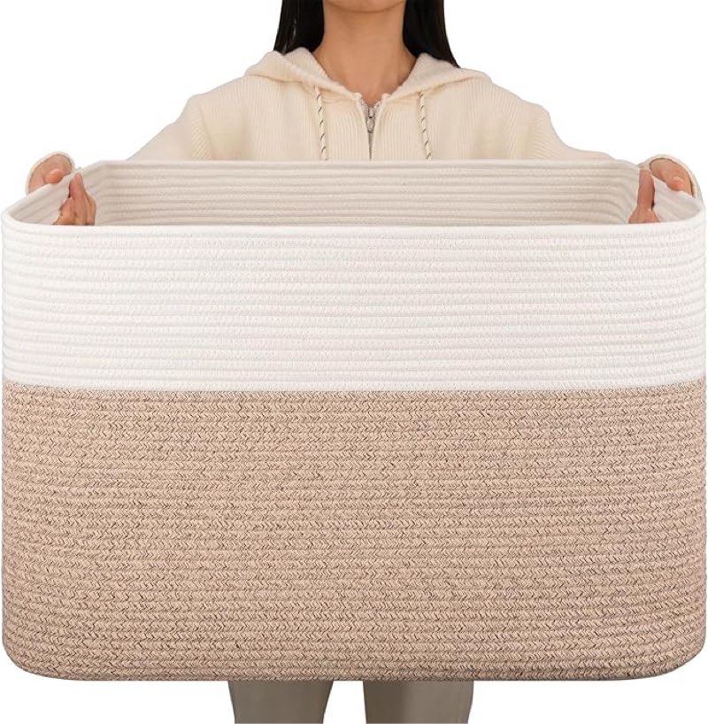 oiasket xxxl supre large blanket basket for clothes, towels, pillows, 108l cotton rope storage baske