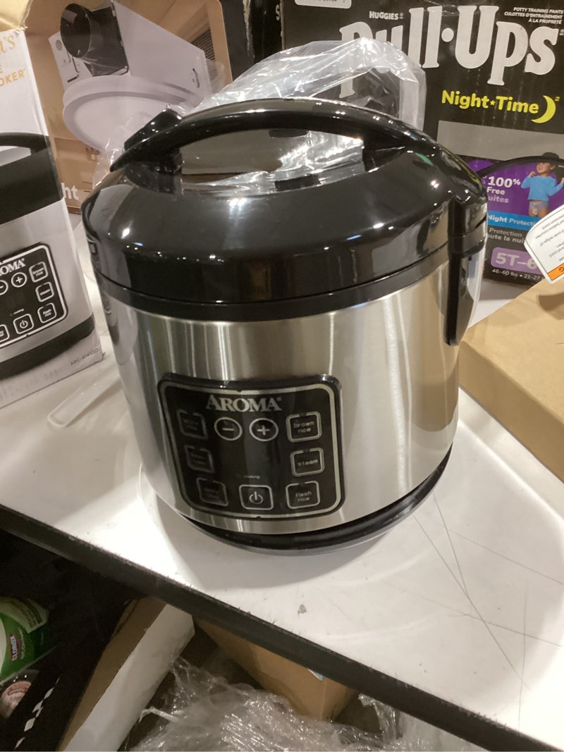 Condition photo showing As Is for AROMA Digital Rice Cooker, 4-Cup (Uncooked) / 8-Cup (Cooked), Steamer, Grain Cooker, Multicooker, 2 Qt, Stainless Steel Exterior, ARC-914SBD 4 Cup Uncooked / 8 Cup Cooked