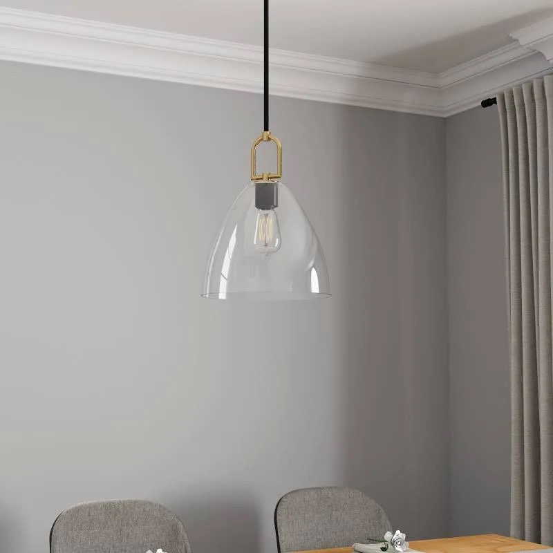 allen + roth beckett 1 -light matte black transitional clear glass cone small indoor/outdoor hanging pendant light