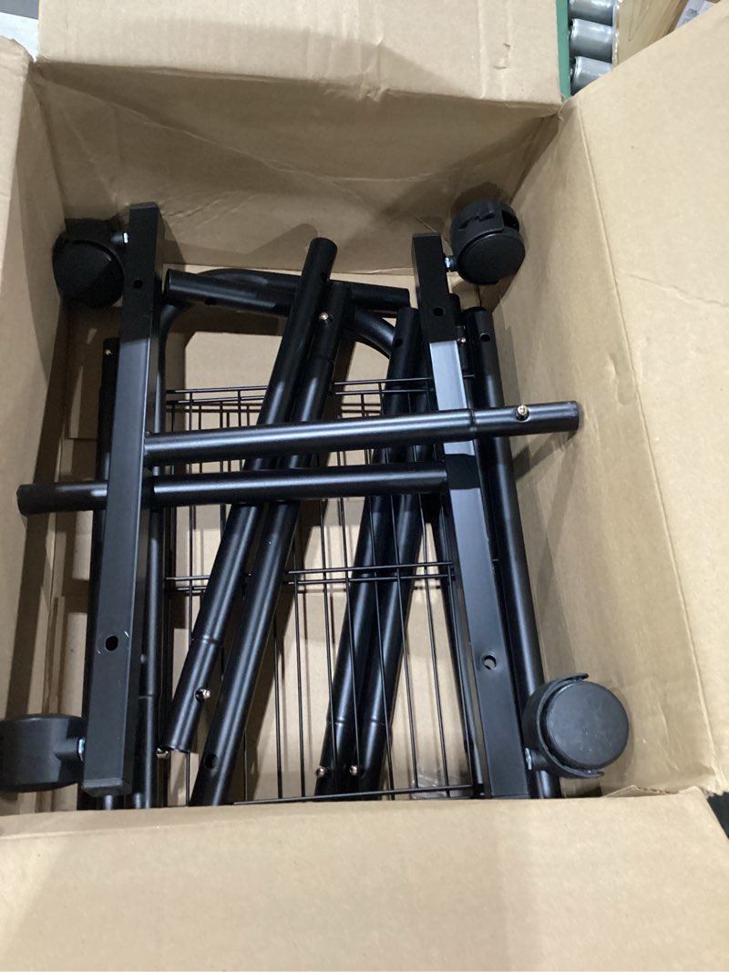 Condition photo showing As Is for sakugi clothes rack - clothing rack with storage mesh shelf & casters, heavy-duty metal clothing rack for hanging clothes, dresses, coats, large load capacity, easy assembly, black, 28.0"x16.9"x59.0" black 28.0" x 16.9" x 59.0" (1 rod)