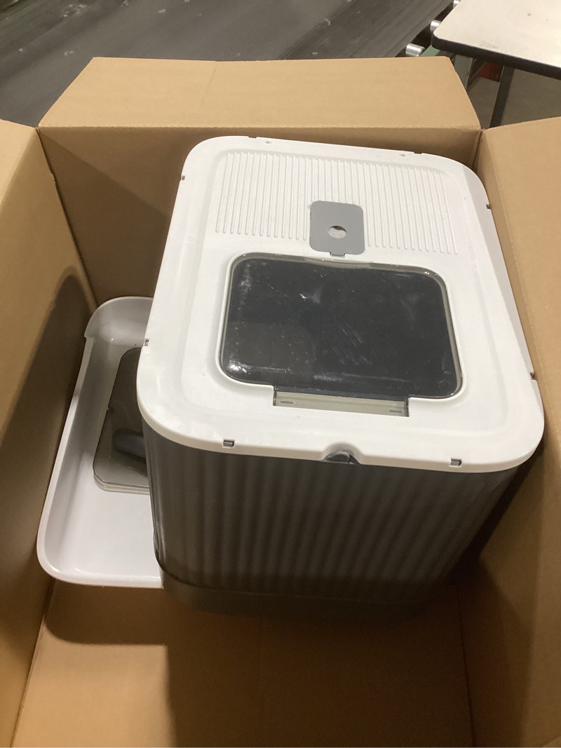 Condition photo showing As Is for Upgraded Fully Enclosed Cat Litter Box with Lid, Covered Cat Box Enclosure, Anti-Splashing Easy to Clean Kitty Litter Boxes with Drawer, 3 Modes can Use from Kitten to Adult(White&Grey)