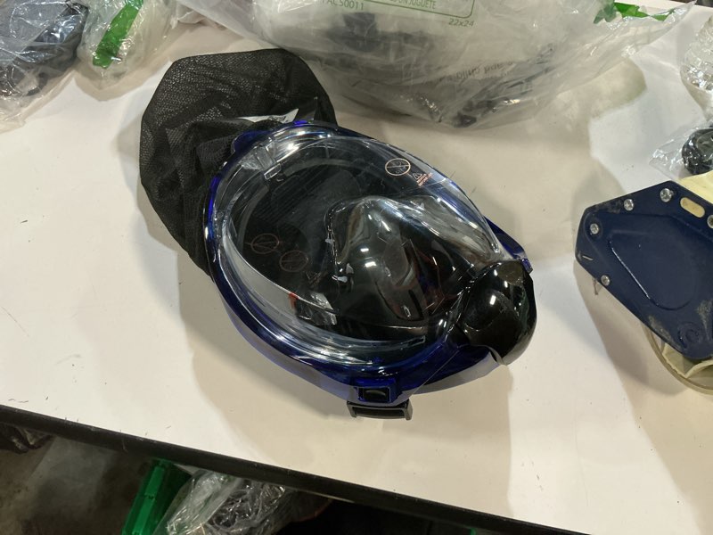 Condition photo showing As Is for greatever g2 full face snorkel mask with latest dry top system,foldable 180 degree panoramic view snorkeling mask with camera mount,safe breathing,anti-leak&anti-fog dark blue small-medium