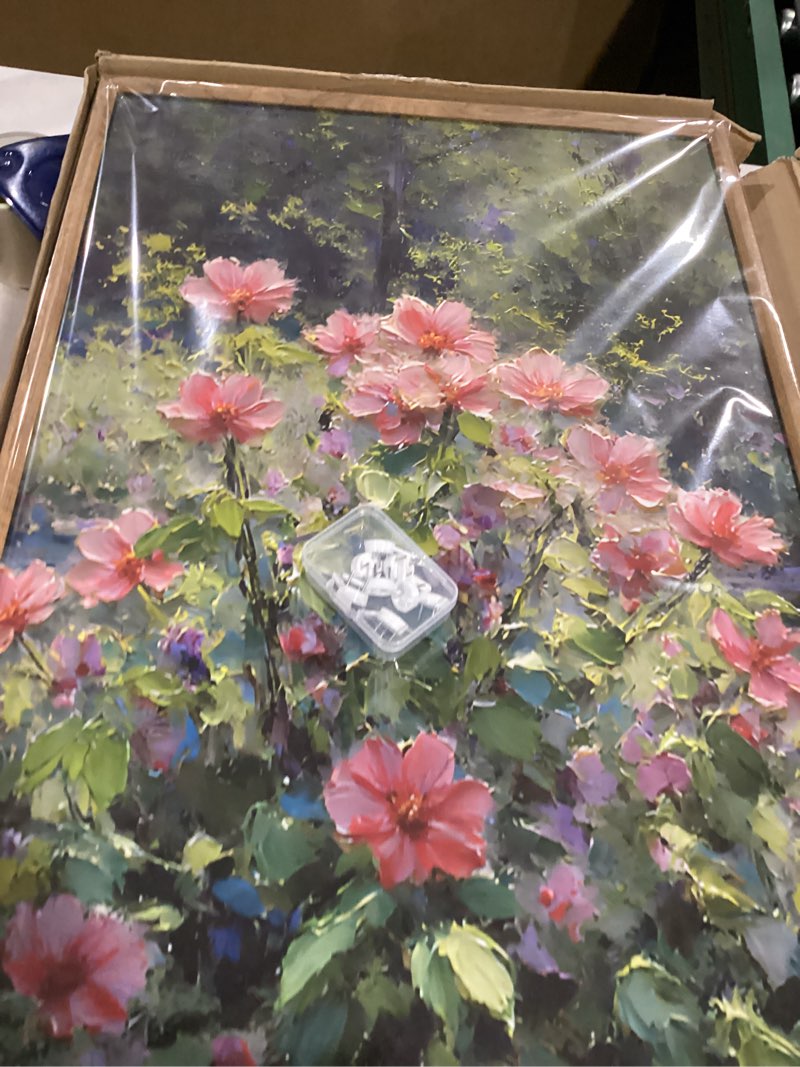 Condition photo showing As Is for Yeehomedec Monet Anthropologie Framed Canvas Wall Art Set, Impressionist Floral Garden Wall Decor, Vintage Flowers Pond Trees Artwork, Nature Landscape Art Paintings for Living Room Bedroom Bathroom 16"x24"x3 Monet Garden 24L" x 16W"