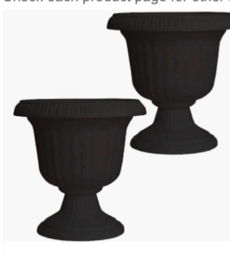 Southern Patio Large 14 Inch Outdoor Garden Lightweight Utopian Urn Planter with UV-Coated Finish for Entryways, Walkways, and More, Black (2 Pack)