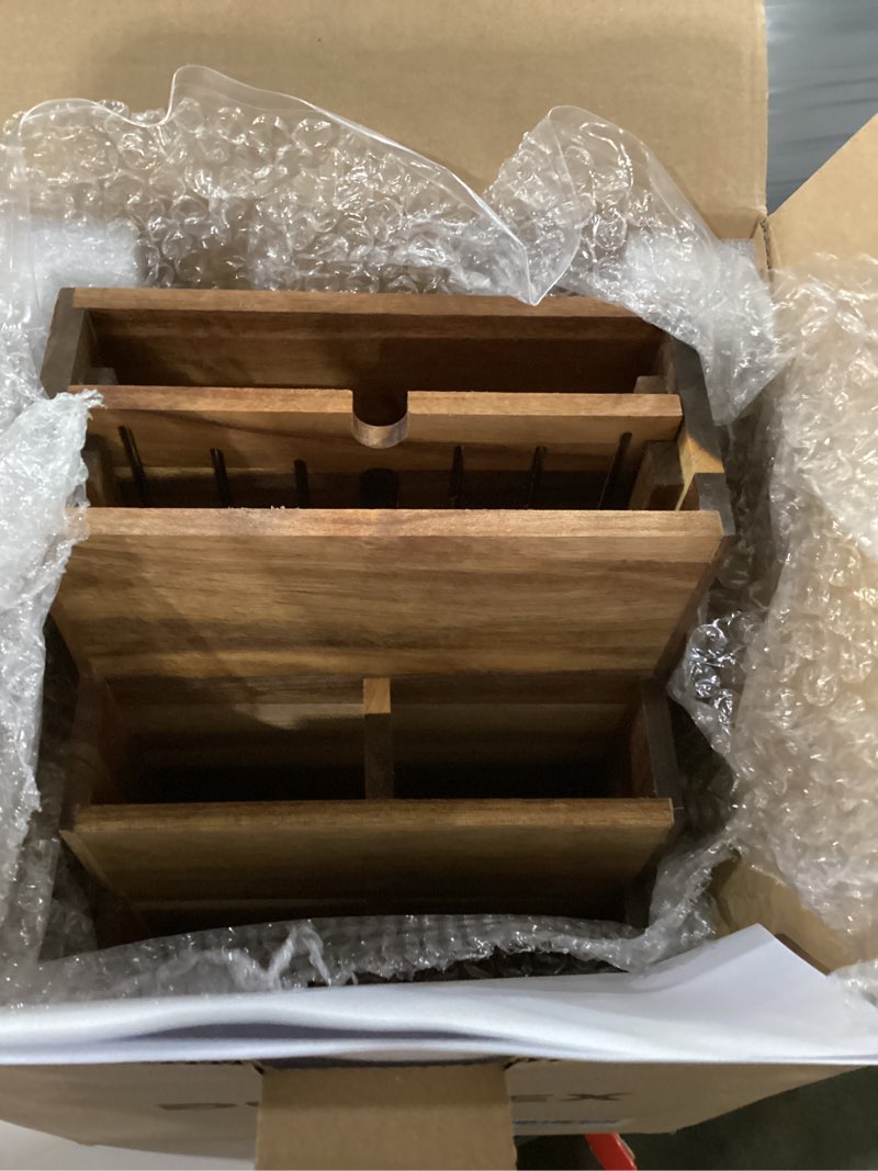 Condition photo showing Good Condition for acacia wood knife block with 8 slots – kitchen organizer – solid acacia wood for knives, cutlery & utensils – large capacity for home kitchens.