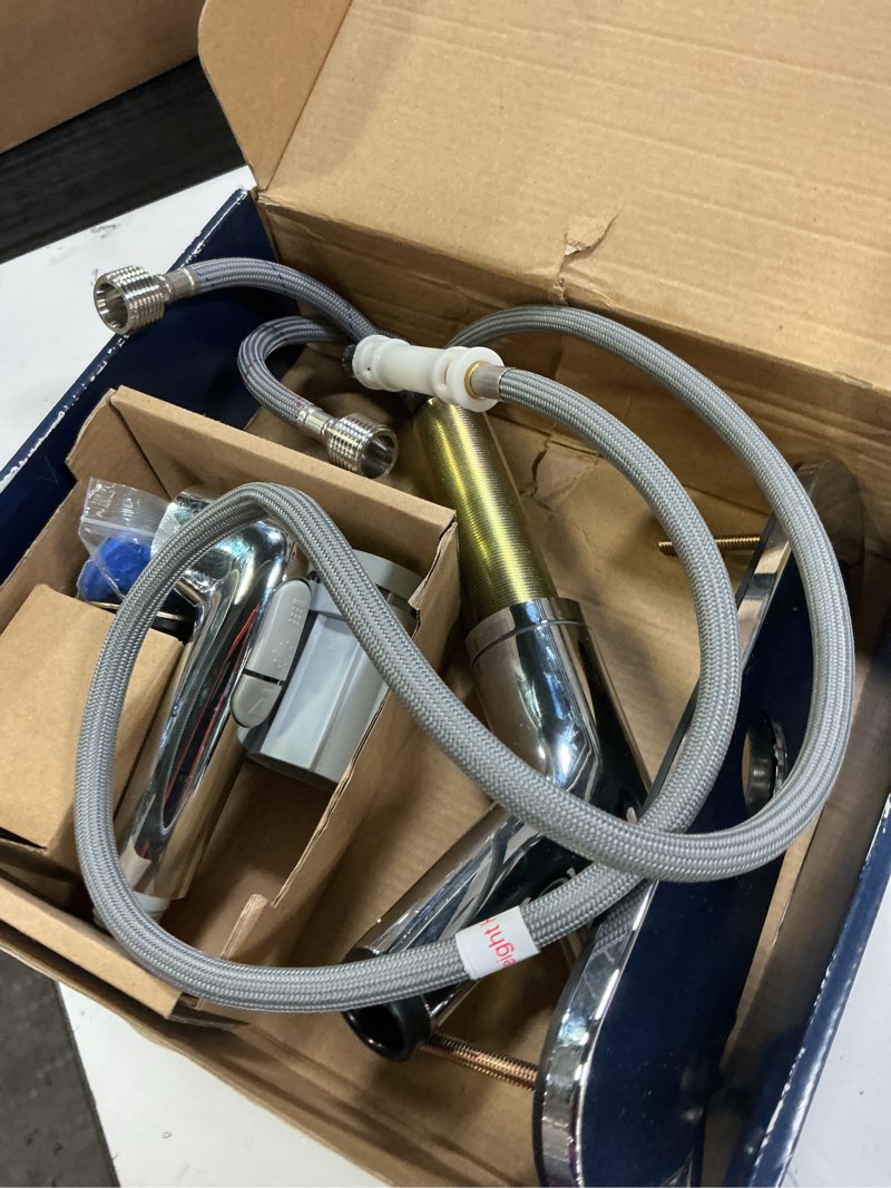 Condition photo showing As Is for project source project source chrome single handle deck-mount pull-out kitchen faucet with sprayer (includes deck plate)