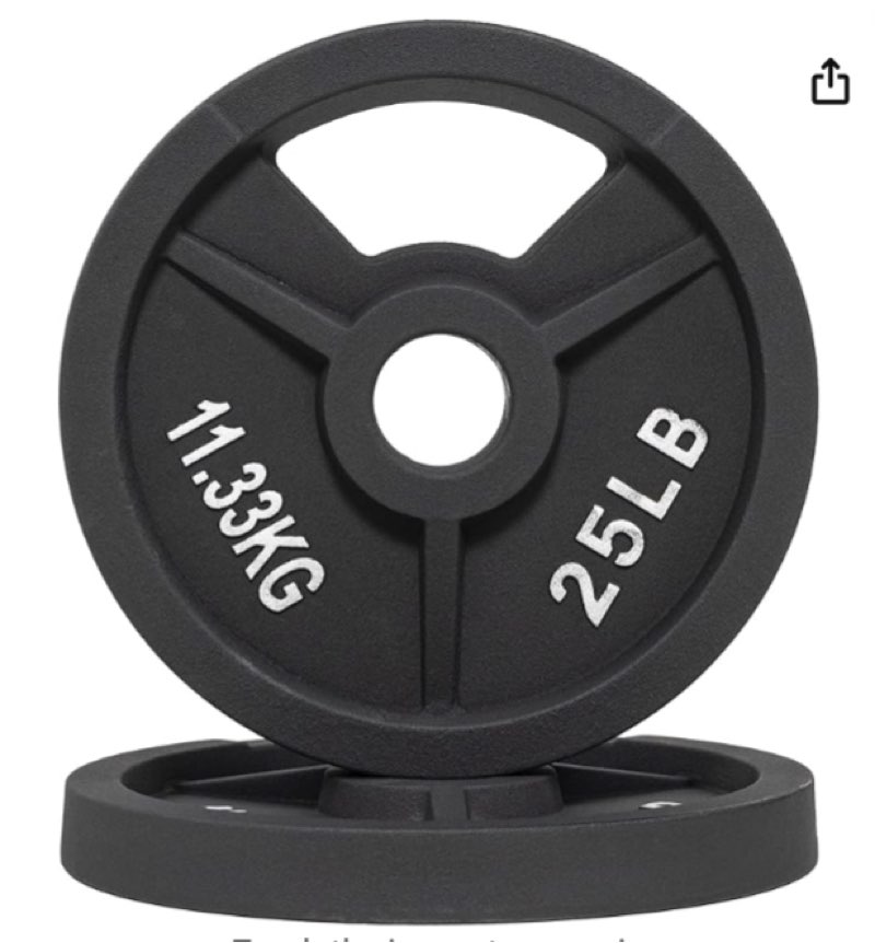 Signature Fitness Olympic 2-Inch Cast Iron Plate Weight Plate for Strength Training and Weightlifting, Style #7, 25LB Pair (incomplete, 1 plate only)