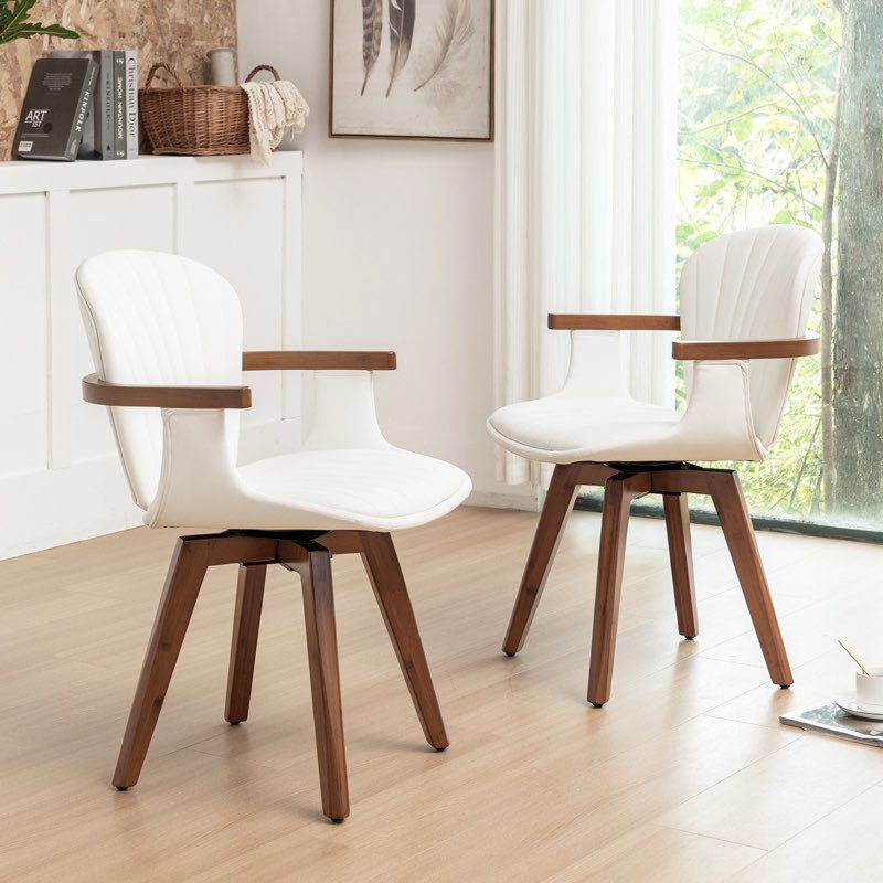 karez 21.2\" w faux leather swivel modern dining chair (set of 2)