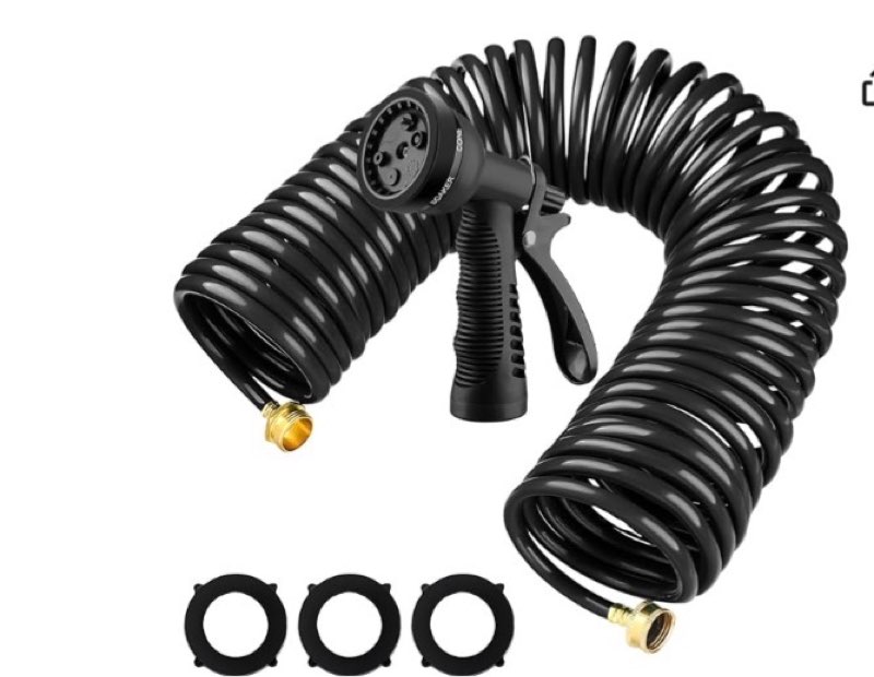 pangda 100 ft x 3/8'' coil garden hose eva recoil garden self coiling expanding water hose with 6 fu