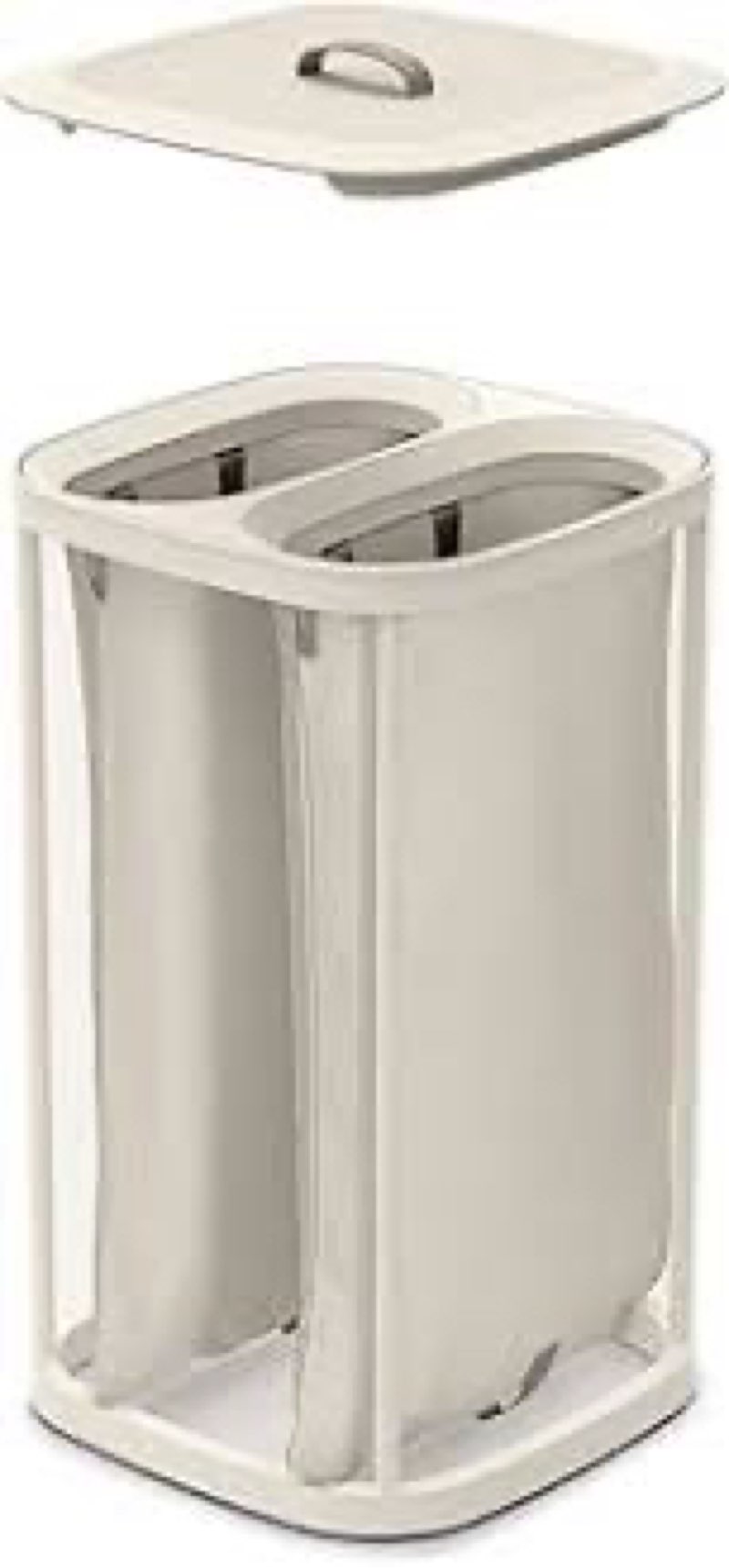 Joseph Joseph Tota 60 liter/15.8 gallon Laundry Hamper Separation Basket with lid, 2 Removable Washing Bags with Handles- Ecru