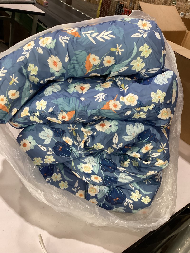 Condition photo showing New/Like New for wicker chair cushions, waterproof outdoor loveseat cushions for patio furniture, tufted wicker furniture cushions, 1 loveseat and 2 u-shaped cushions (blue floral) blue floral wicker chair cushion